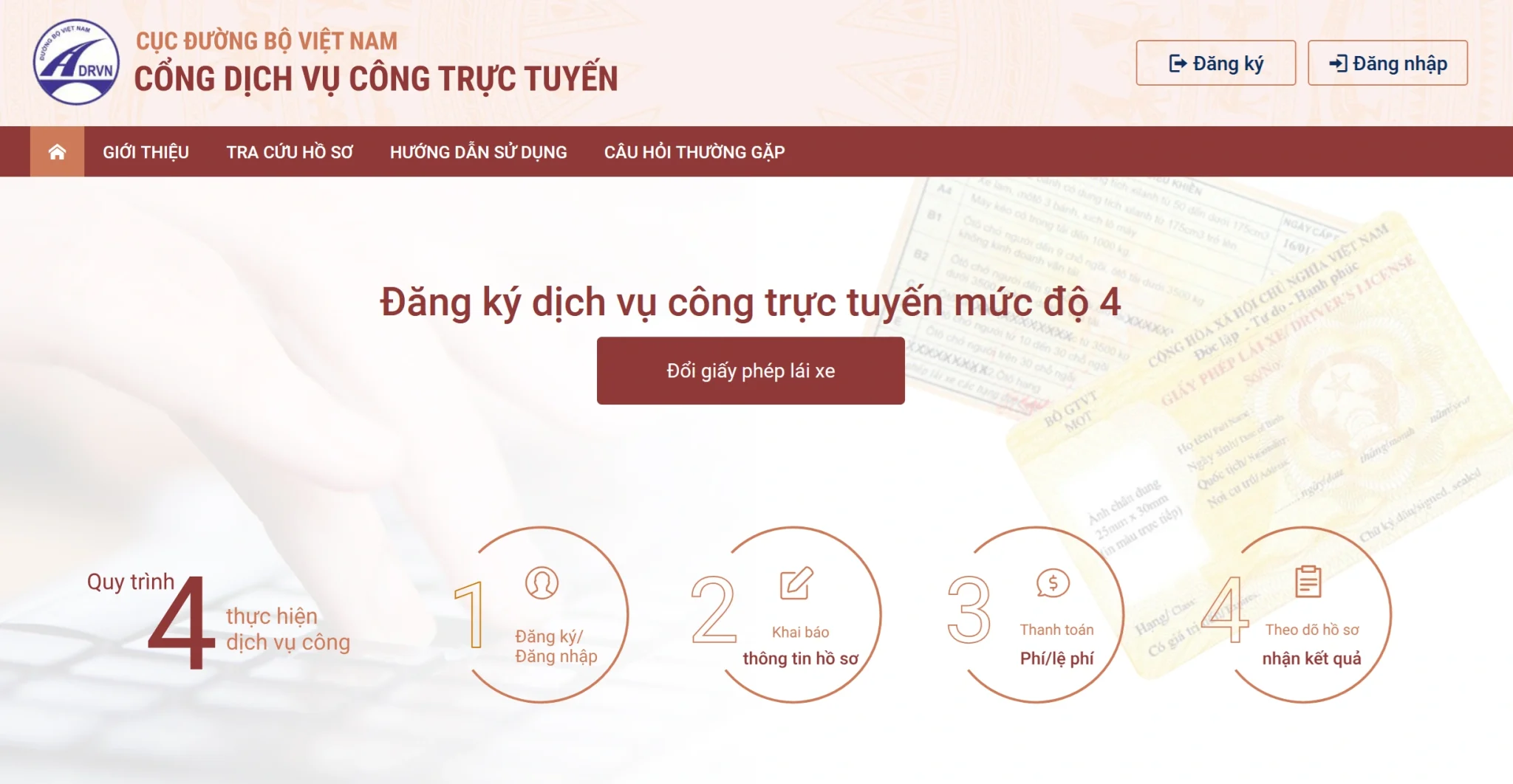 Truy cập Cổng Dịch vụ Công để đăng ký đổi bằng lái ô tô